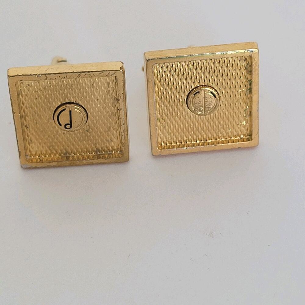 Dunhill D Cufflinks Gold Tone Logo Square Designer Logo Vintage Retro